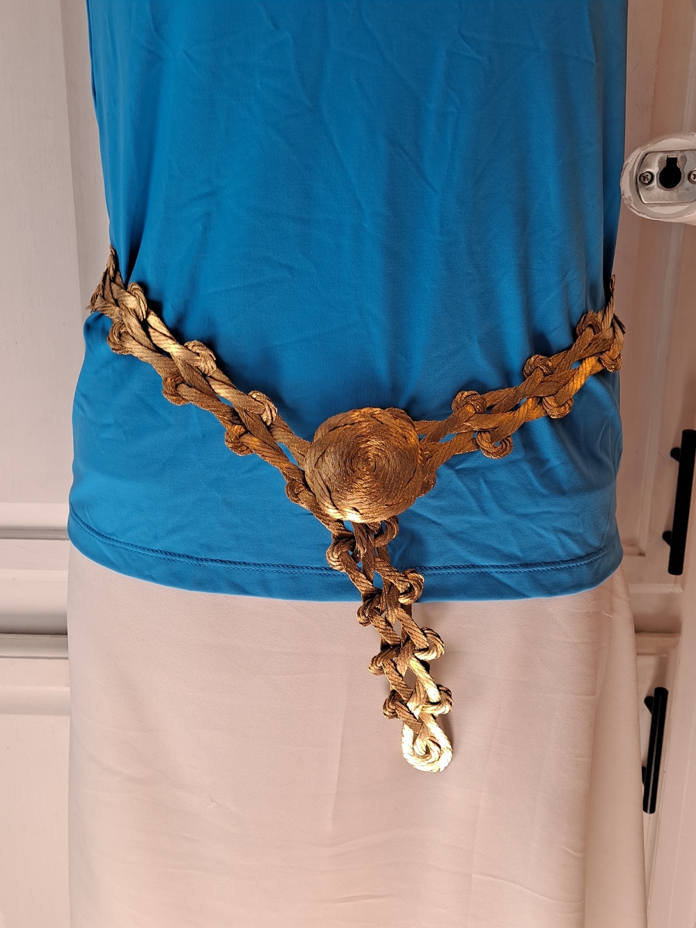 Passementerie Gold Wire Wrap Braided Rope Waist Belt Decorative Knot 80s Vintage